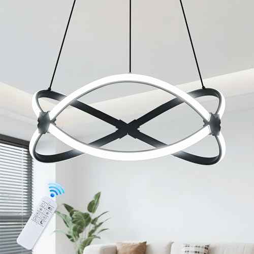 Mayful 18.5 Inches Black Modern Chandelier with Remote Control, 2 Rings Dimmable Led Large Chandeliers for High Ceilings, Height Adjustable Living Room Chandelier for Dining Room, Entrance, Foyer