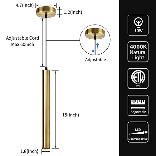 Modern Pendant Lights 4000K Bronze LED Dimmable Pendant Light Fixtures Pendant Lighting for Kitchen Island (3 Count)