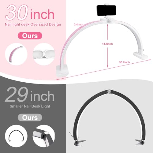 30" Half Moon Light 180°No shadow Foldable Arch Desk Lamp with Phone Stand