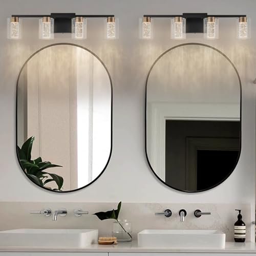 4 Light Black and Gold Vanity Light with 3 Color Modes