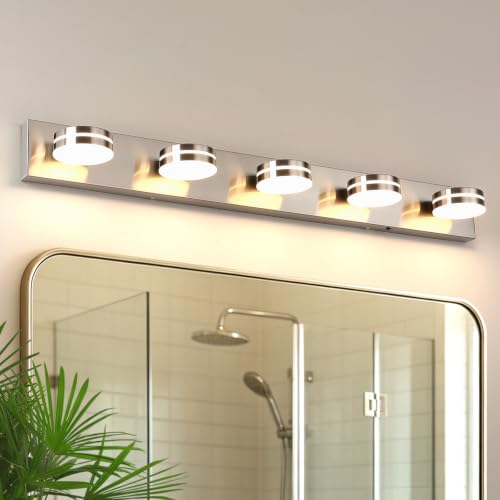 Brushed Nickel Bathroom Light Fixtures Over Mirror