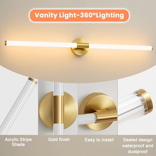 Gold Wall Sconces Set of 2 Hardwired LED Vanity Light 39"
