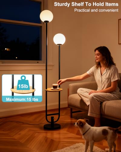 Globe Floor Lamp Mid Century Black Standing Lamp with 3000K Bulbs Included Vintage Tall Lamp with 5Lbs Heavy Base for Lving Room (2 Count)