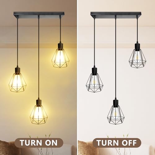 3 Light Black Pendant Lights Hanging Light Fixture Adjustable Cord