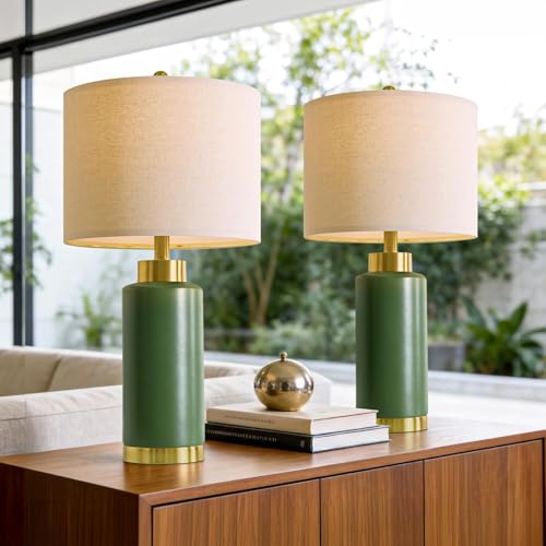 25" Green Ceramic Table Lamp Set of 2 (2 Count)