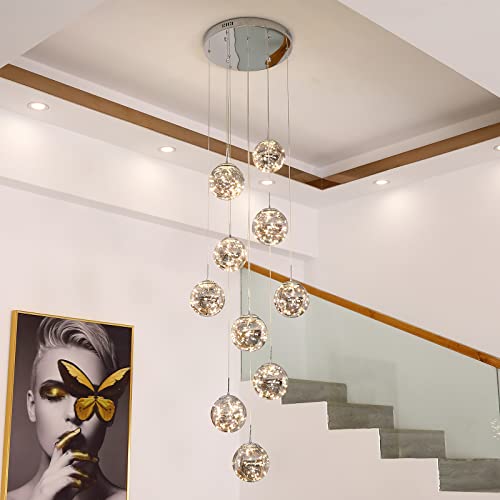 10 Light LED Staircase Chandelier Crystal Ceiling Lights Large Chandeliers for High Ceilings (127 Count)
