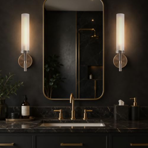 20" Knurled Aged Brass Bathroom Wall Sconces