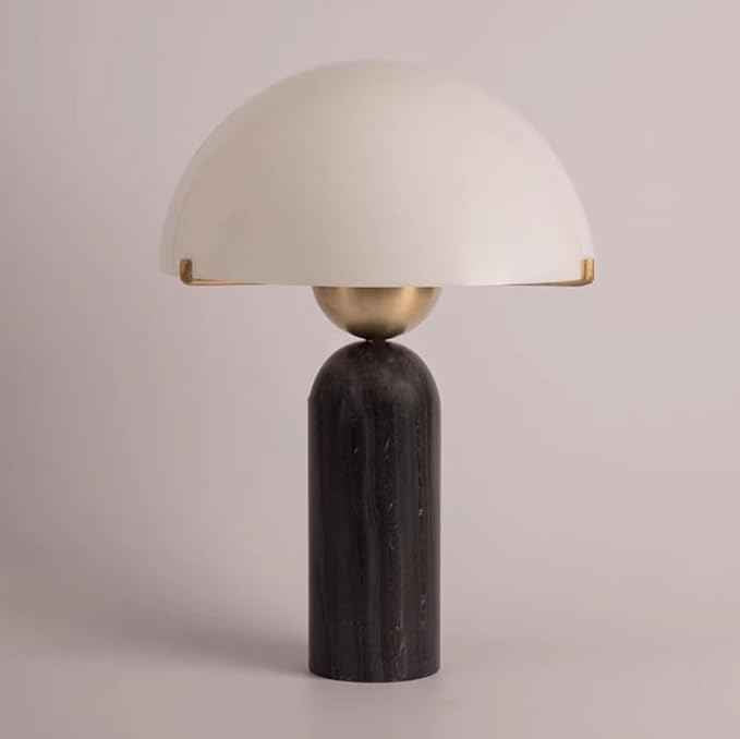 Modern Dome Shaped Table Lamp Mid-Century Accent Lamp Black Marble Desk Lamp Contemporary Living Room Side Lamps Bedroom Bedside Nightstand Light with Frosted Glass Shade