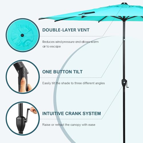 11FT Lyon Outdoor Patio Umbrella Outdoor Table Umbrella with Push Button Tilt and Crank Market Umbrella 8 Sturdy Ribs UV Protection Waterproof for Garden Deck Backyard Pool
