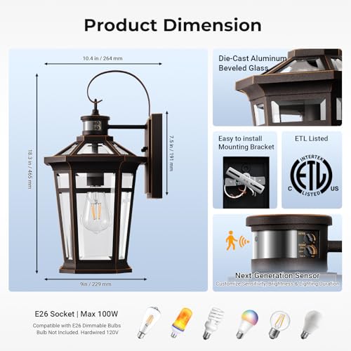Motion Sensor Outdoor Porch Lights Wall Mount