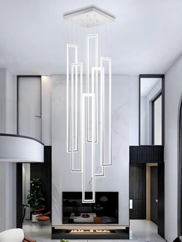 Modern Chandeliers for Entryway High Ceiling Large Rectangle Chandelier LED Dimming Contemporary Chandelier for Staircase Foyer 2700k