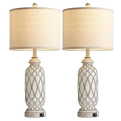 Farmhouse Table Lamps for Bedroom Set of 2 (2 Count)
