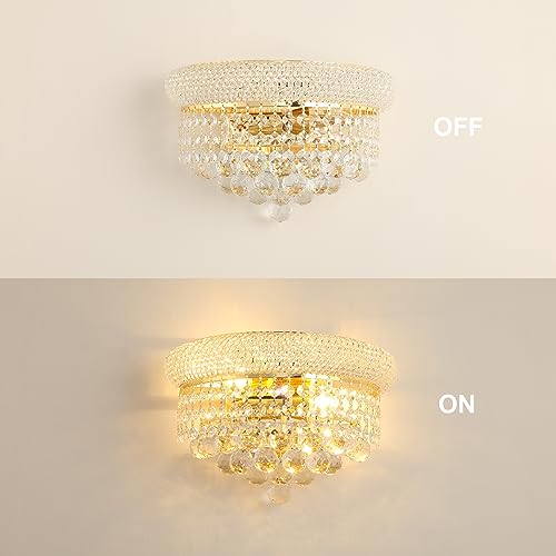 2 Lights Empire Crystal Wall Sconce Light for Living Room Dining Room Bathroom Vanity Mirrors Hallway Bedroom Closet Stairway