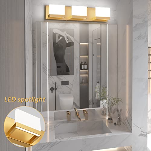 Gold Bathroom Vanity Light Fixtures Modern LED 3 Lights Vanity Light for Bathroom Up and Down Wall Light Fixtures 6000K