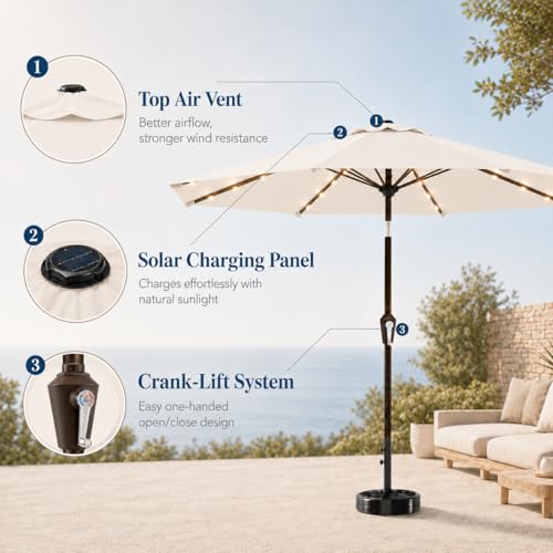 10FT Solar Patio Umbrella with Lights
