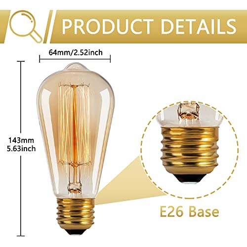 ST64 Incandescent Edison Bulb 60W E26 2200K Dimmable Amber Glass 2 (2 Count)