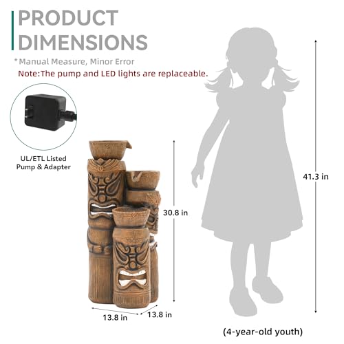 31" H Tiki Statue Outdoor Water Fountain with LED Lights