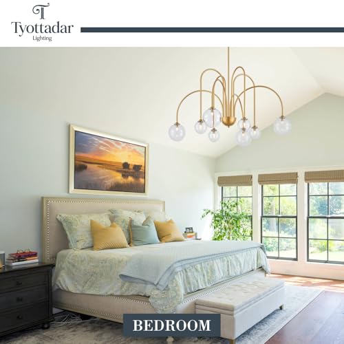 Modern Gold Sputnik Chandelier Light Fixture 8 Lights Luxury Clear Globe Glass Chandeliers Large MId Century Ceiling Pendant Light for Dining Room Foyer Living Room Bedroom