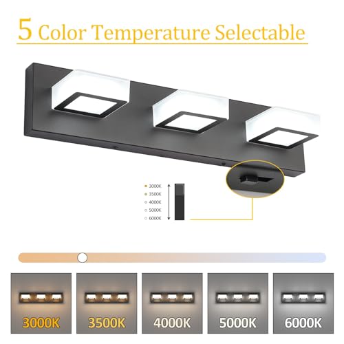 5 Color Temperature Modern LED Black Bathroom Vanity Lights Dimmable Acrylic Modern Black Bathroom Wall Lighting Fixtures