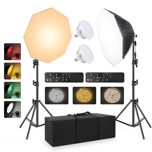 Softbox Continuous Lighting Kit for Camera Photo Video Photography Studio Light with 28'' x 28''Octagon Softbox and Dimmable Super Bright Light Bulb