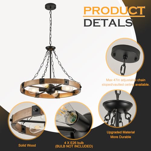 Farmhouse Wagon Wheel Chandelier 23.6" Oak Rustic Chandeliers 4