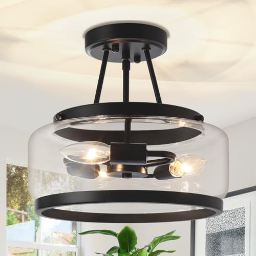 Black Glass Semi Flush Mount Ceiling Light 3