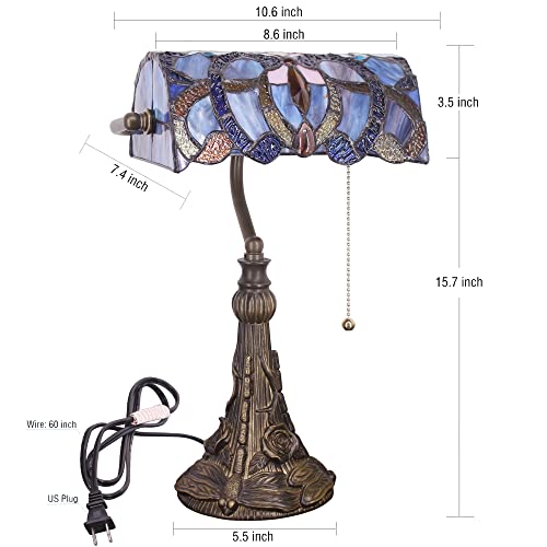 Tiffany Banker Lamp Small Stained Glass Table Lamp Blue Purple Cloudy