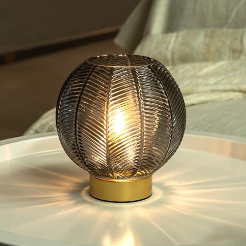 Battery Operated Decorative Glass Table Lamp with Timer Grey