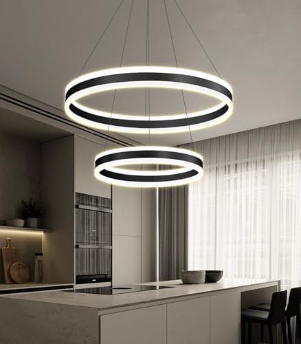 D15.7''+23.6'' Modern Ring Chandelier for Dining Room LED Dimmable Pendant Lighting Chandelier for Living Room Foyer Bedroom Entryway 3000K