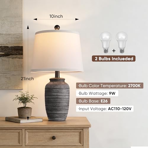 Bedside Lamps Set of 2 with Linen Lampshade (2 Count)