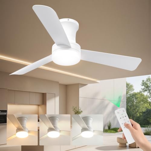 42 Inch White Low Profile Ceiling Fan with Light and Remote (White-3 / 42 Inch)