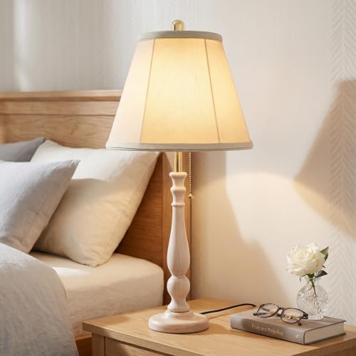 Farmhouse Table Lamps Rustic Bedroom Lamps 24.41" Wood Bedside Lamp