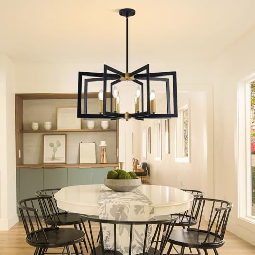 28" Modern Black and Gold Chandelier for Dining Room