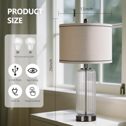 27" Black Glass Table Lamp (2 Count)