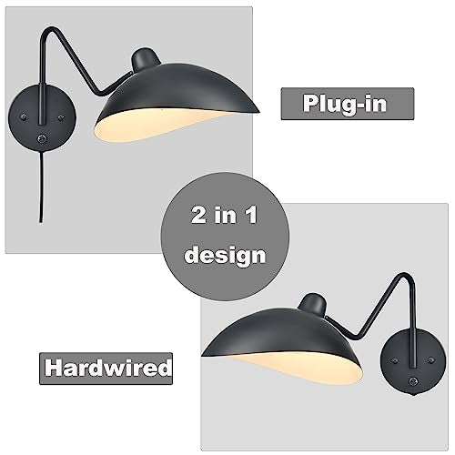 Black Plug in Wall Light with On (2 Count)
