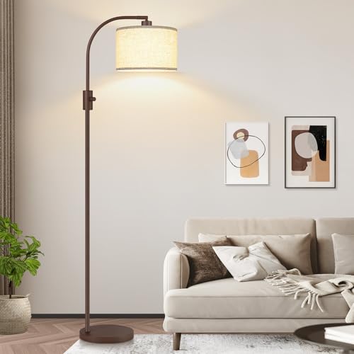 Upgraded Modern Arc Dimmable Tall Standing Floor Lamp with Linen Shade