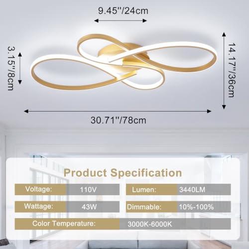 66W Dimmable Modern LED Ceiling Light Fixtures 3000K