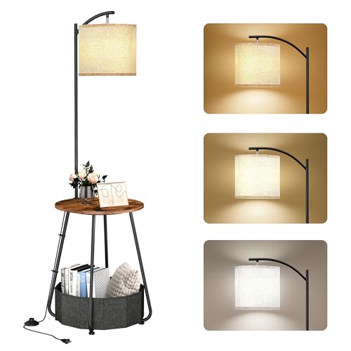 Floor Lamp with Table (Rustic Brown)
