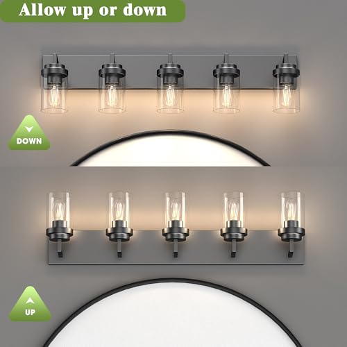 Modern 5 Light Black Bathroom Vanity Light with Clear Glass Shade (5 Count)