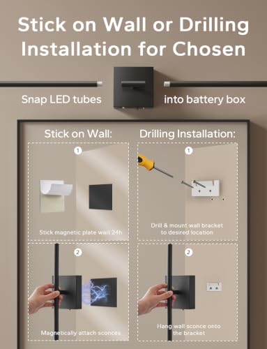 Peel and Stick Wall Sconces Battery Operated Set of 2 (2 Count)