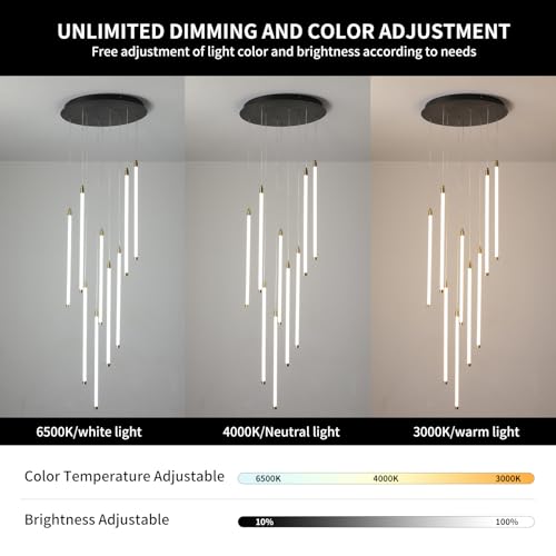 9 Light LED Foyer Chandelier for High Ceilings with Remote