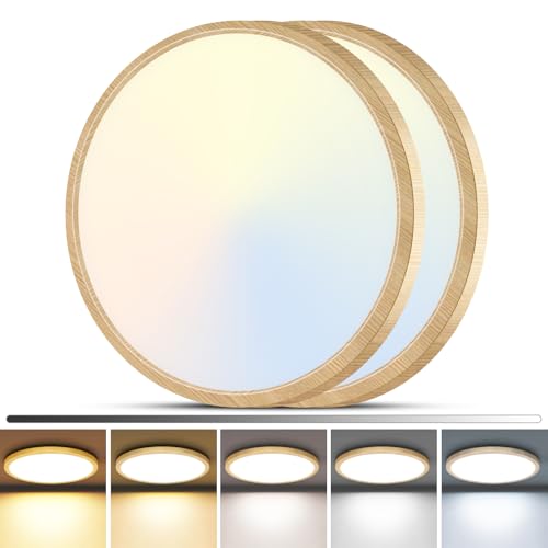 2Pack 12 inch Faux Wood LED Flush Mount Ceiling Lights (2 Count)