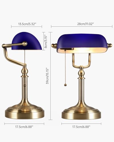 Blue Glass Bankers Desk Lamp