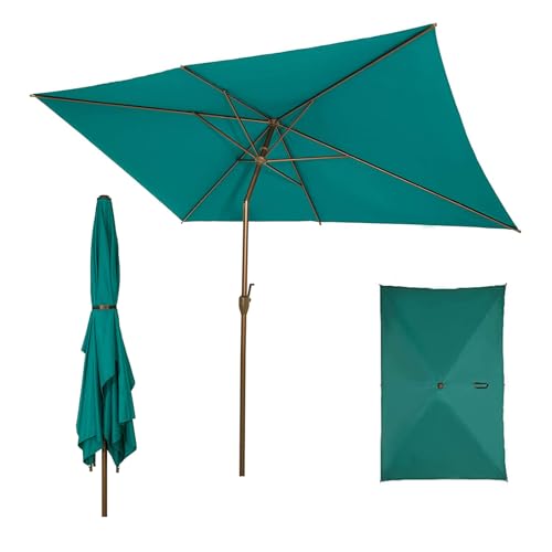 6.5FT Outdoor Patio Umbrella Outdoor Table Umbrella with Crank Market Umbrella 6 Sturdy Ribs UV Protection Waterproof and Push Button Tilt for Garden Deck Backyard Pool