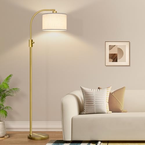 Upgraded Modern Arc Dimmable Tall Standing Floor Lamp with Linen Shade