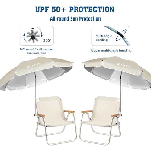 Chair Umbrella with Universal Clamp Adjustable 47 inches and 360° Swivel & UPF 50+ Protection Portable Sun Umbrella (2 Count)