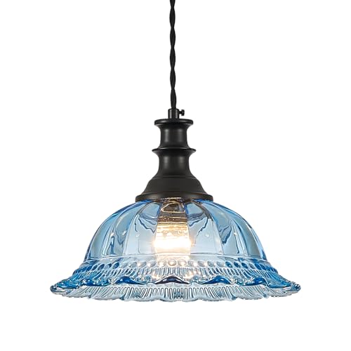 Glass Pendant Lights Modern Pendant Lighting Fixtures Hanging Lamp for Kitchen Island Bedroom Dining Room Coffee Shop Hallway Blue and Black