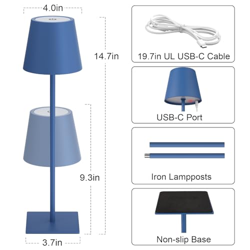 Cordless Rechargeable Table Lamp Navy 5000mAh Battery Operated Lamps (2 Count)