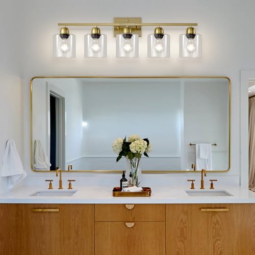 Modern Brushed Gold 5 Light Bathroom Vanity Light