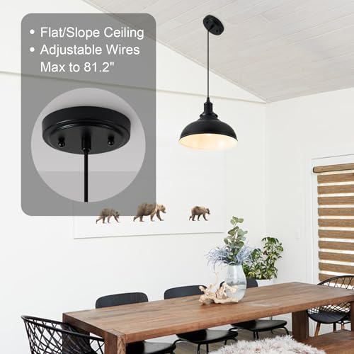 3 Pack Farmhouse Dome Pendant Lights for Kitchen Island Black (3 Count)